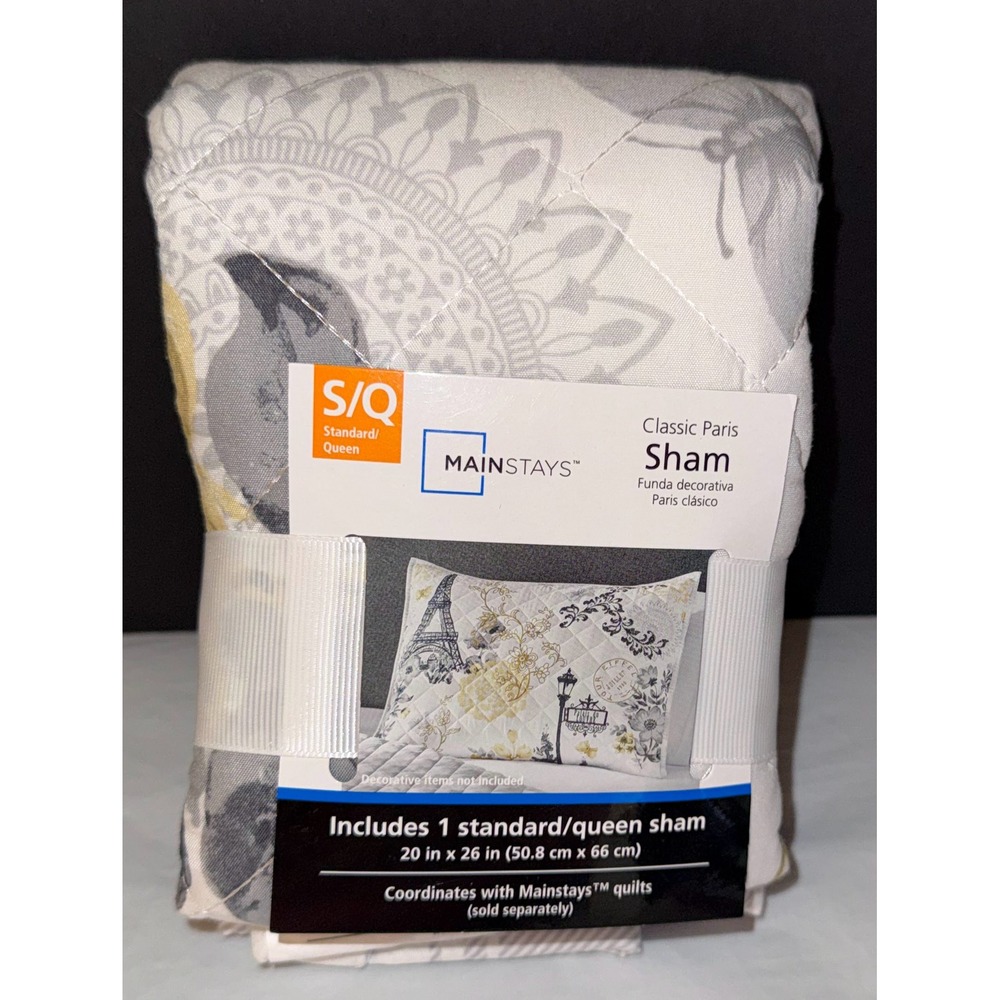 Mainstays Classic Paris Sham Standard Queen Yellow Eiffel Tower Quilted Bedding